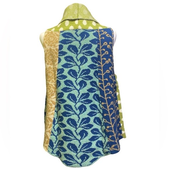 Patchwork Knit Vest Colorful Floral Sleeveless Jacket‎ Unique Artsy Statement - Picture 3 of 9